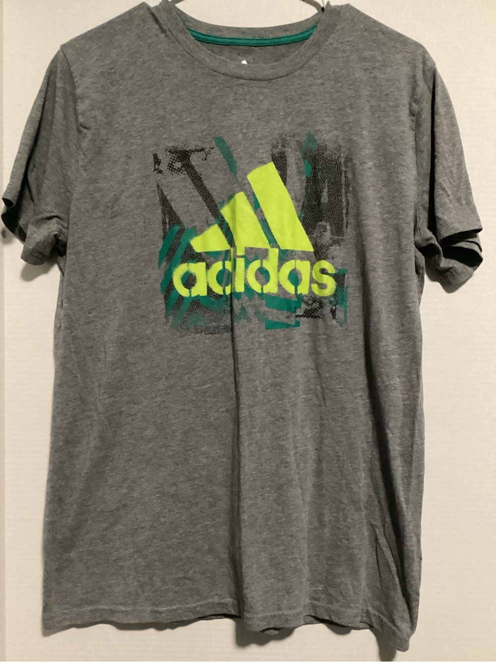 adidas Gray Short Sleeve Tee with Neon Yellow-Green Logo